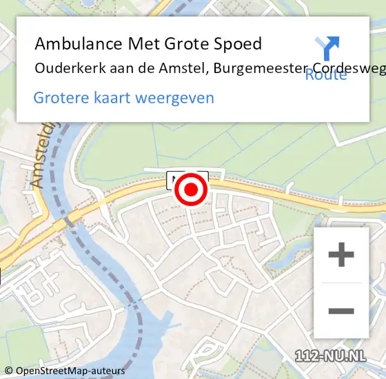 Locatie op kaart van de 112 melding: Ambulance Met Grote Spoed Naar Ouderkerk aan de Amstel, Burgemeester Cordesweg op 26 augustus 2020 21:06