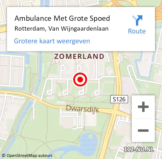 Locatie op kaart van de 112 melding: Ambulance Met Grote Spoed Naar Rotterdam, Van Wijngaardenlaan op 27 augustus 2020 00:13