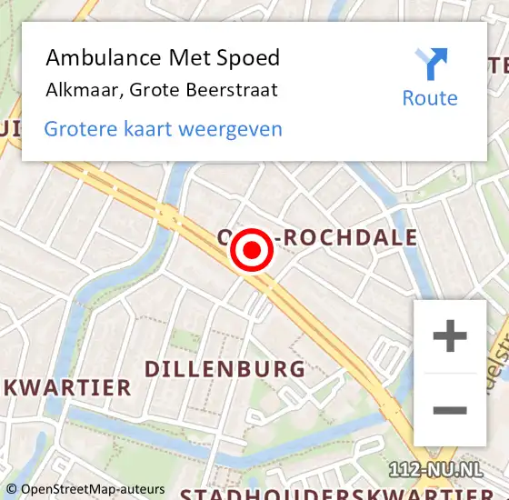 Locatie op kaart van de 112 melding: Ambulance Met Spoed Naar Alkmaar, Grote Beerstraat op 27 augustus 2020 00:44