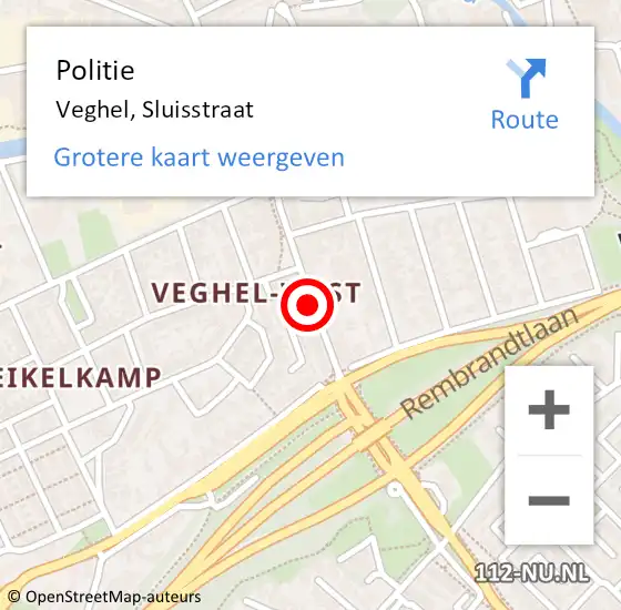 Locatie op kaart van de 112 melding: Politie Veghel, Sluisstraat op 27 augustus 2020 05:38