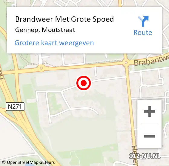 Locatie op kaart van de 112 melding: Brandweer Met Grote Spoed Naar Gennep, Moutstraat op 27 augustus 2020 06:00