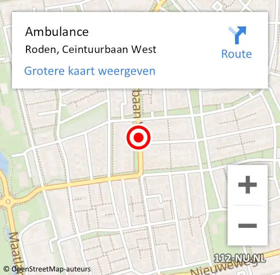 Locatie op kaart van de 112 melding: Ambulance Roden, Ceintuurbaan West op 27 augustus 2020 08:41