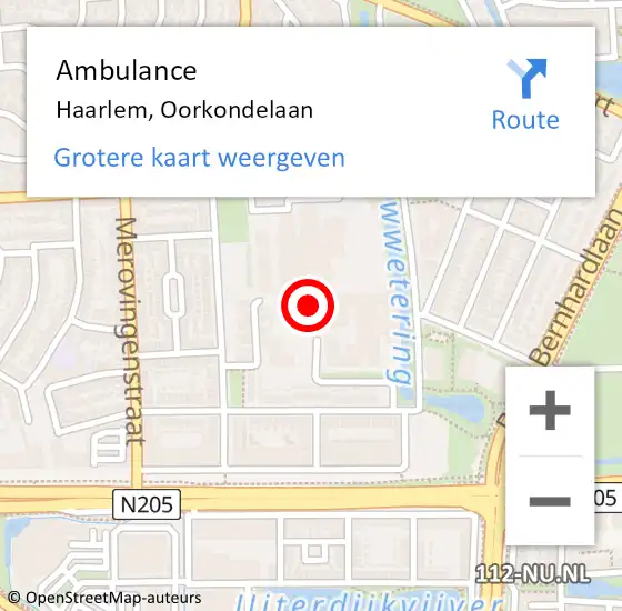 Locatie op kaart van de 112 melding: Ambulance Haarlem, Oorkondelaan op 27 augustus 2020 10:08