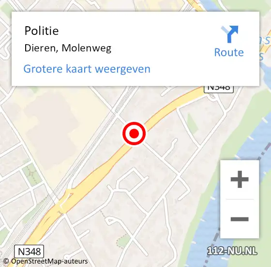 Locatie op kaart van de 112 melding: Politie Dieren, Molenweg op 27 augustus 2020 10:09