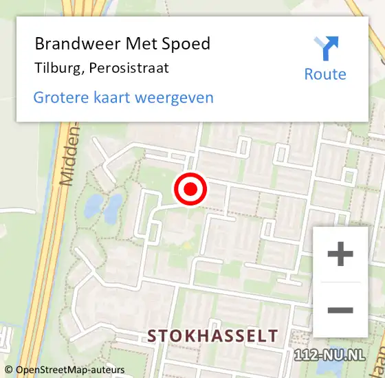 Locatie op kaart van de 112 melding: Brandweer Met Spoed Naar Tilburg, Perosistraat op 27 augustus 2020 10:54