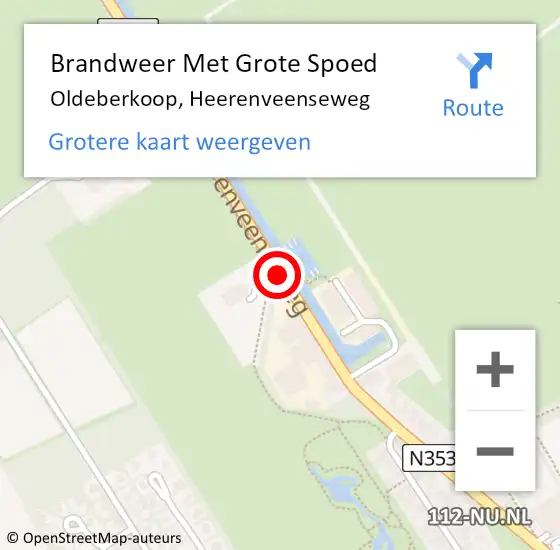 Locatie op kaart van de 112 melding: Brandweer Met Grote Spoed Naar Oldeberkoop, Heerenveenseweg op 27 augustus 2020 13:19