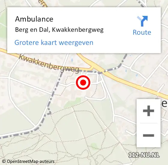 Locatie op kaart van de 112 melding: Ambulance Berg en Dal, Kwakkenbergweg op 27 augustus 2020 13:40