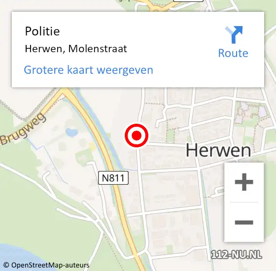Locatie op kaart van de 112 melding: Politie Herwen, Molenstraat op 27 augustus 2020 14:17