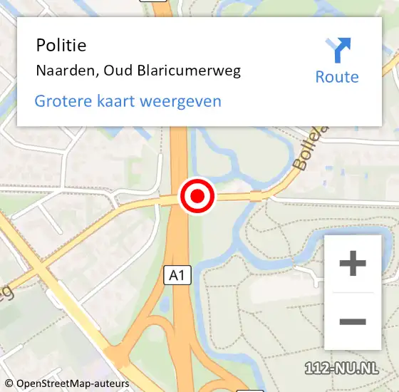 Locatie op kaart van de 112 melding: Politie Naarden, Oud Blaricumerweg op 27 augustus 2020 15:29