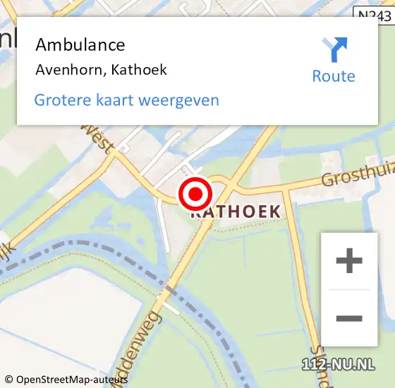 Locatie op kaart van de 112 melding: Ambulance Avenhorn, Kathoek op 27 augustus 2020 17:11
