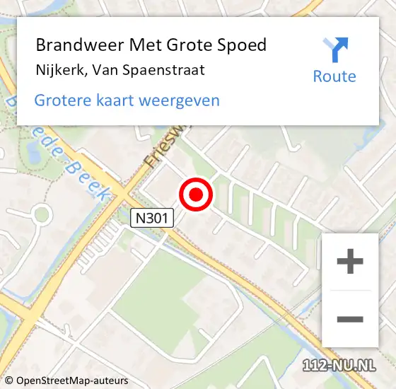 Locatie op kaart van de 112 melding: Brandweer Met Grote Spoed Naar Nijkerk, Van Spaenstraat op 27 augustus 2020 18:29