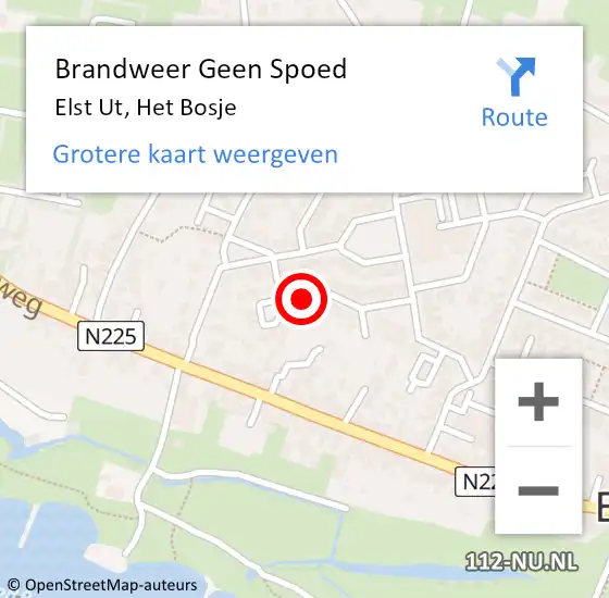 Locatie op kaart van de 112 melding: Brandweer Geen Spoed Naar Elst Ut, Het Bosje op 27 augustus 2020 19:16