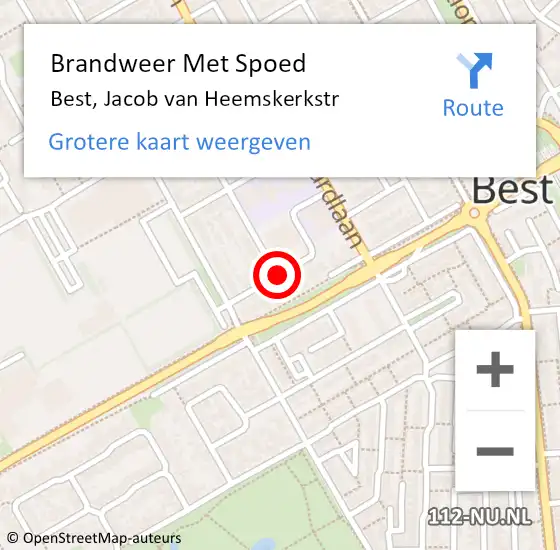 Locatie op kaart van de 112 melding: Brandweer Met Spoed Naar Best, Jacob van Heemskerkstr op 27 augustus 2020 20:29