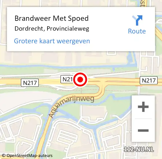 Locatie op kaart van de 112 melding: Brandweer Met Spoed Naar Dordrecht, Provincialeweg op 27 augustus 2020 22:48