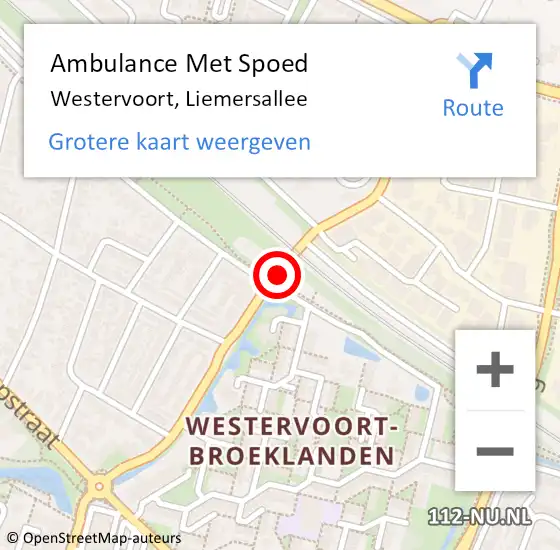 Locatie op kaart van de 112 melding: Ambulance Met Spoed Naar Westervoort, Liemersallee op 28 augustus 2020 08:06