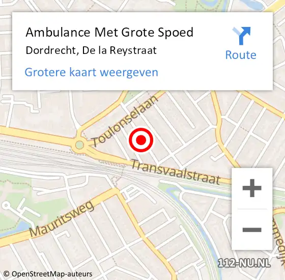 Locatie op kaart van de 112 melding: Ambulance Met Grote Spoed Naar Dordrecht, De la Reystraat op 28 augustus 2020 08:35