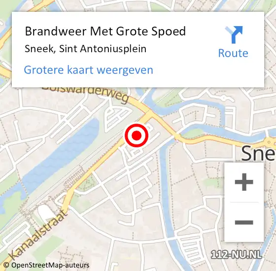 Locatie op kaart van de 112 melding: Brandweer Met Grote Spoed Naar Sneek, Sint Antoniusplein op 28 augustus 2020 08:39