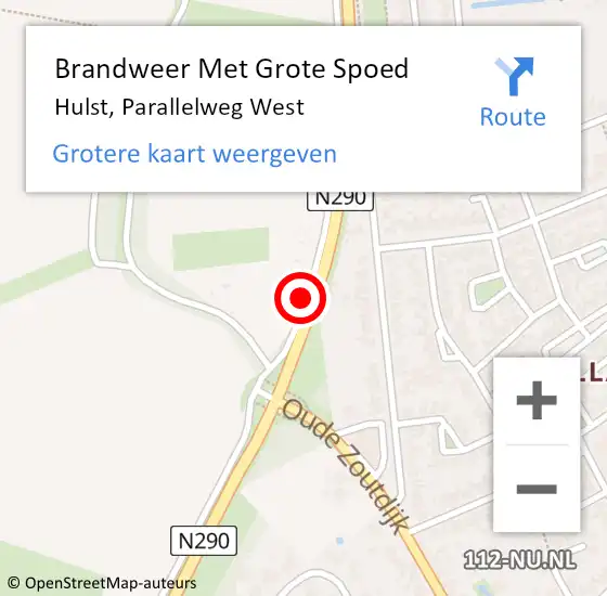 Locatie op kaart van de 112 melding: Brandweer Met Grote Spoed Naar Hulst, Parallelweg West op 28 augustus 2020 10:48