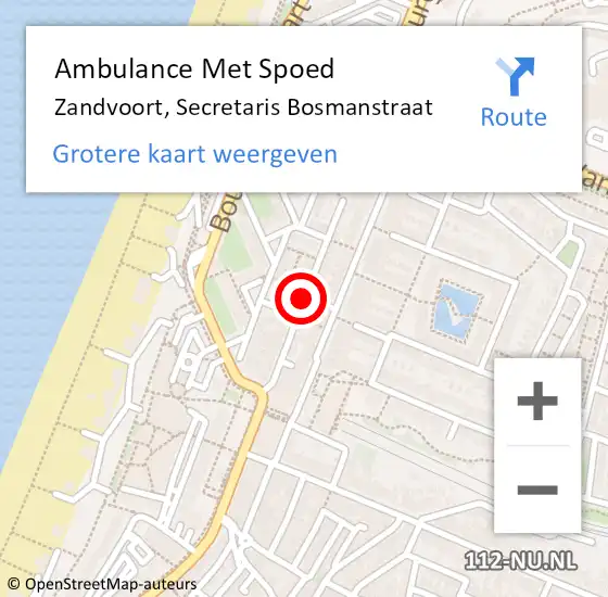 Locatie op kaart van de 112 melding: Ambulance Met Spoed Naar Zandvoort, Secretaris Bosmanstraat op 28 augustus 2020 11:15