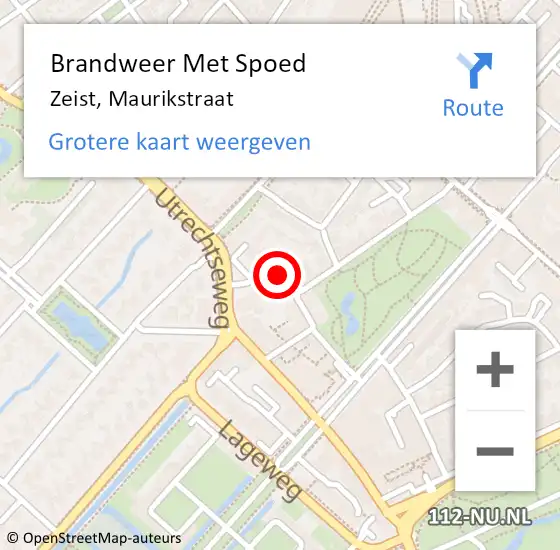 Locatie op kaart van de 112 melding: Brandweer Met Spoed Naar Zeist, Maurikstraat op 28 augustus 2020 11:39