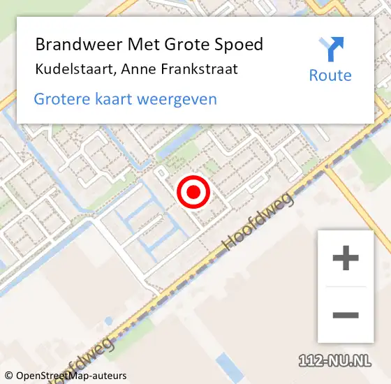 Locatie op kaart van de 112 melding: Brandweer Met Grote Spoed Naar Kudelstaart, Anne Frankstraat op 28 augustus 2020 14:33