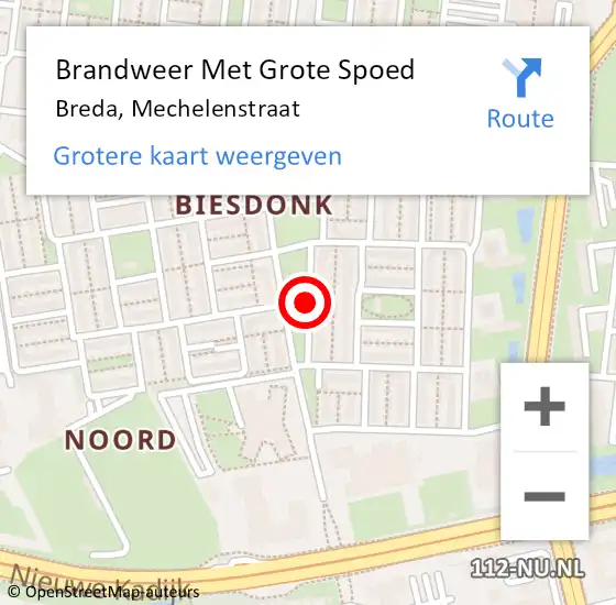 Locatie op kaart van de 112 melding: Brandweer Met Grote Spoed Naar Breda, Mechelenstraat op 28 augustus 2020 16:27