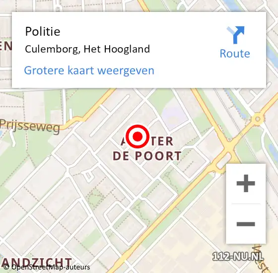 Locatie op kaart van de 112 melding: Politie Culemborg, Het Hoogland op 28 augustus 2020 19:59