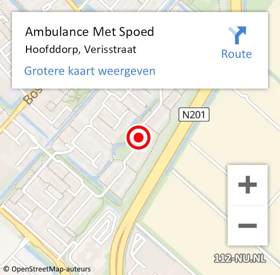 Locatie op kaart van de 112 melding: Ambulance Met Spoed Naar Hoofddorp, Verisstraat op 28 augustus 2020 21:34