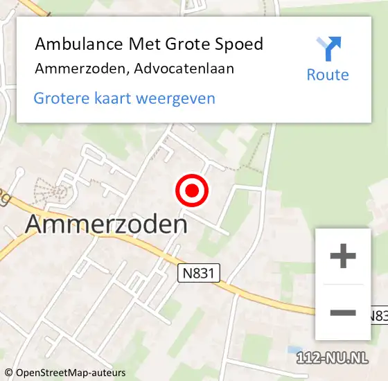 Locatie op kaart van de 112 melding: Ambulance Met Grote Spoed Naar Ammerzoden, Advocatenlaan op 28 augustus 2020 22:16