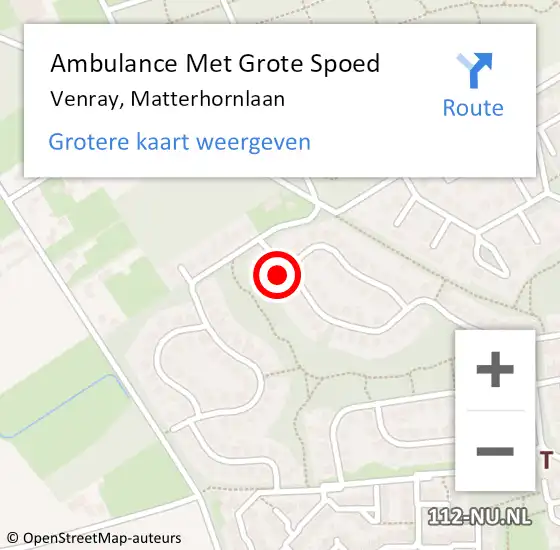 Locatie op kaart van de 112 melding: Ambulance Met Grote Spoed Naar Venray, Matterhornlaan op 17 mei 2014 10:23