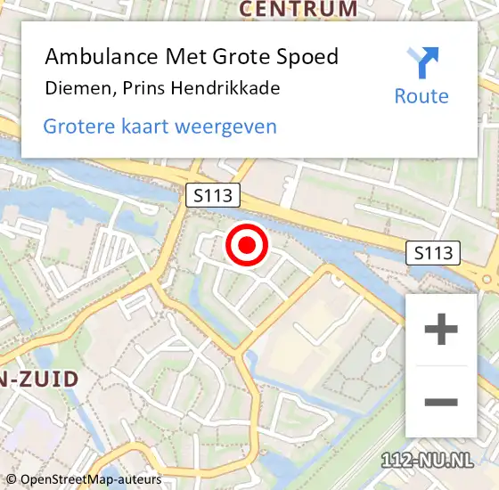 Locatie op kaart van de 112 melding: Ambulance Met Grote Spoed Naar Diemen, Prins Hendrikkade op 29 augustus 2020 06:57