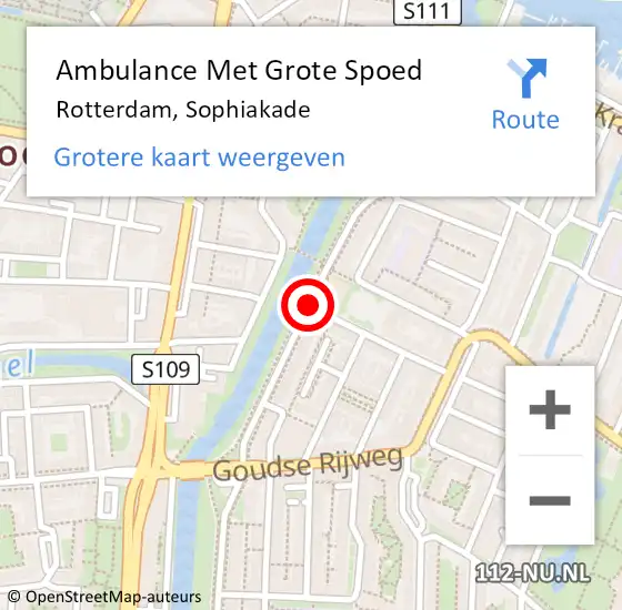 Locatie op kaart van de 112 melding: Ambulance Met Grote Spoed Naar Rotterdam, Sophiakade op 29 augustus 2020 08:45