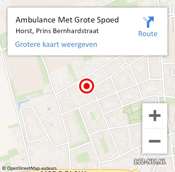 Locatie op kaart van de 112 melding: Ambulance Met Grote Spoed Naar Horst, Prins Bernhardstraat op 17 mei 2014 10:42