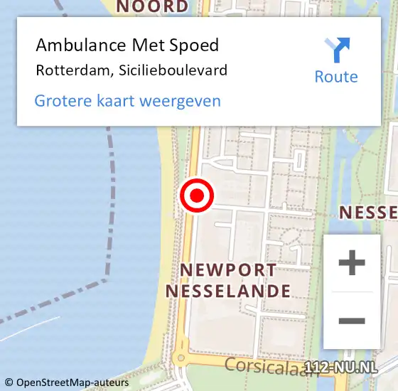 Locatie op kaart van de 112 melding: Ambulance Met Spoed Naar Rotterdam, Sicilieboulevard op 29 augustus 2020 09:28