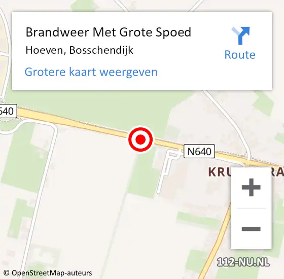 Locatie op kaart van de 112 melding: Brandweer Met Grote Spoed Naar Hoeven, Bosschendijk op 29 augustus 2020 13:31