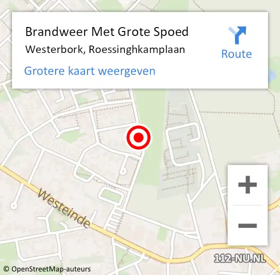 Locatie op kaart van de 112 melding: Brandweer Met Grote Spoed Naar Westerbork, Roessinghkamplaan op 29 augustus 2020 13:42