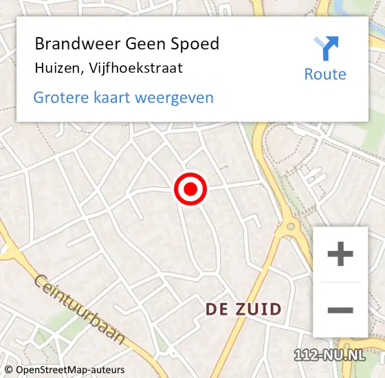 Locatie op kaart van de 112 melding: Brandweer Geen Spoed Naar Huizen, Vijfhoekstraat op 29 augustus 2020 13:51