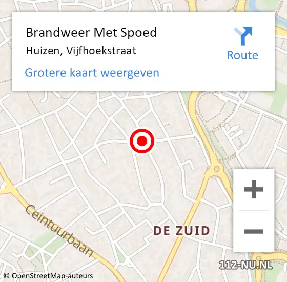 Locatie op kaart van de 112 melding: Brandweer Met Spoed Naar Huizen, Vijfhoekstraat op 29 augustus 2020 13:54