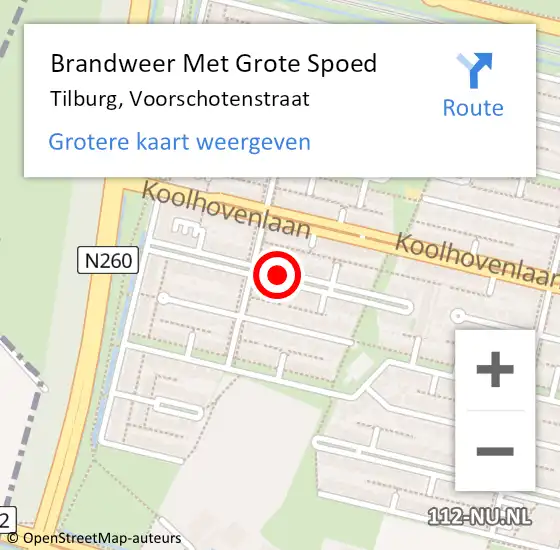 Locatie op kaart van de 112 melding: Brandweer Met Grote Spoed Naar Tilburg, Voorschotenstraat op 29 augustus 2020 15:18