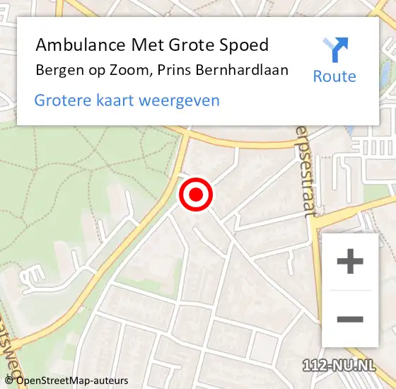 Locatie op kaart van de 112 melding: Ambulance Met Grote Spoed Naar Bergen op Zoom, Prins Bernhardlaan op 29 augustus 2020 17:52