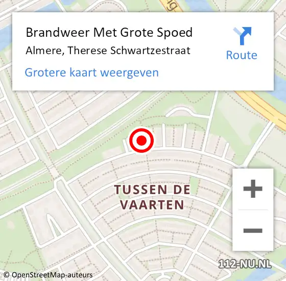 Locatie op kaart van de 112 melding: Brandweer Met Grote Spoed Naar Almere, Therese Schwartzestraat op 29 augustus 2020 18:31