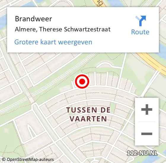 Locatie op kaart van de 112 melding: Brandweer Almere, Therese Schwartzestraat op 29 augustus 2020 18:32