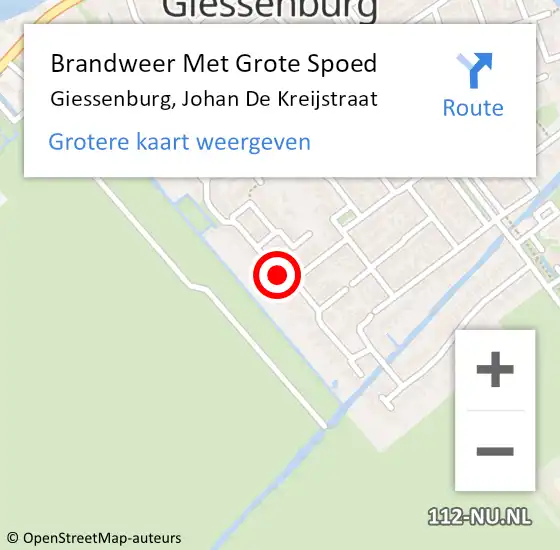 Locatie op kaart van de 112 melding: Brandweer Met Grote Spoed Naar Giessenburg, Johan De Kreijstraat op 29 augustus 2020 19:08