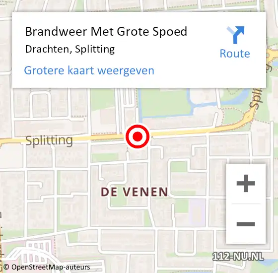 Locatie op kaart van de 112 melding: Brandweer Met Grote Spoed Naar Drachten, Splitting op 29 augustus 2020 20:02