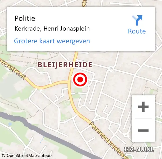 Locatie op kaart van de 112 melding: Politie Kerkrade, Henri Jonasplein op 29 augustus 2020 21:38