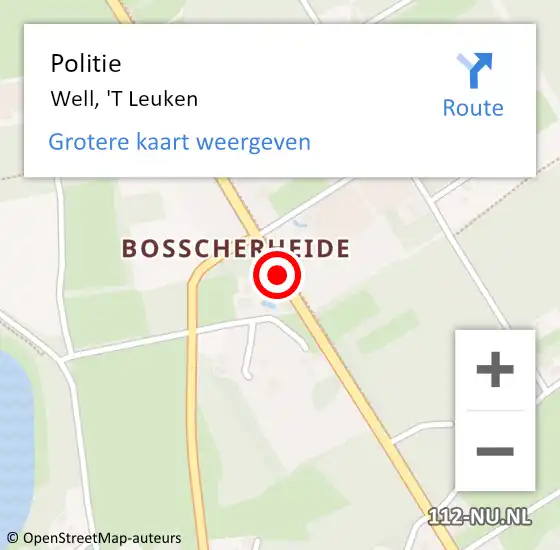 Locatie op kaart van de 112 melding: Politie Well, 'T Leuken op 30 augustus 2020 00:23