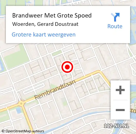 Locatie op kaart van de 112 melding: Brandweer Met Grote Spoed Naar Woerden, Gerard Doustraat op 30 augustus 2020 04:14