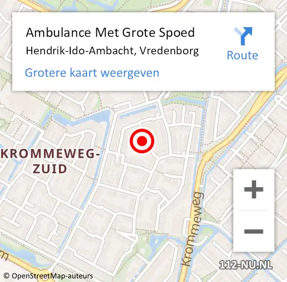 Locatie op kaart van de 112 melding: Ambulance Met Grote Spoed Naar Hendrik-Ido-Ambacht, Vredenborg op 30 augustus 2020 05:24