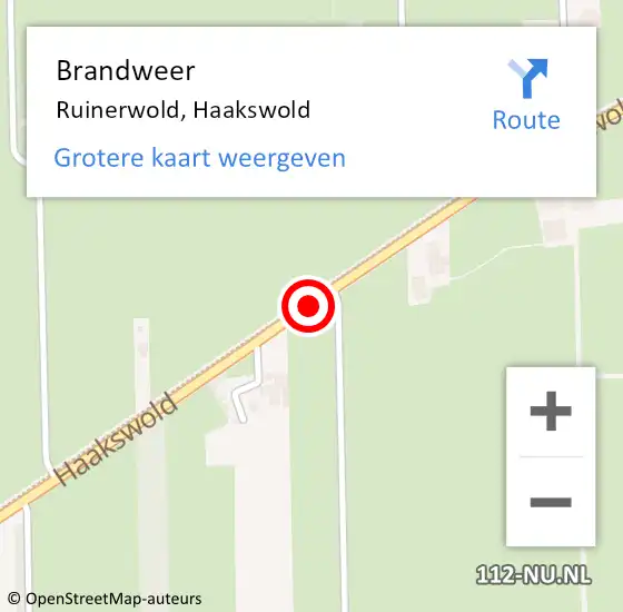 Locatie op kaart van de 112 melding: Brandweer Ruinerwold, Haakswold op 30 augustus 2020 06:56