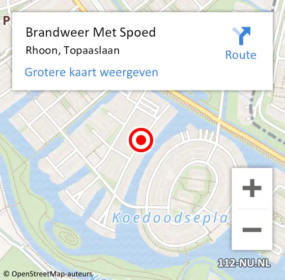 Locatie op kaart van de 112 melding: Brandweer Met Spoed Naar Rhoon, Topaaslaan op 30 augustus 2020 07:21